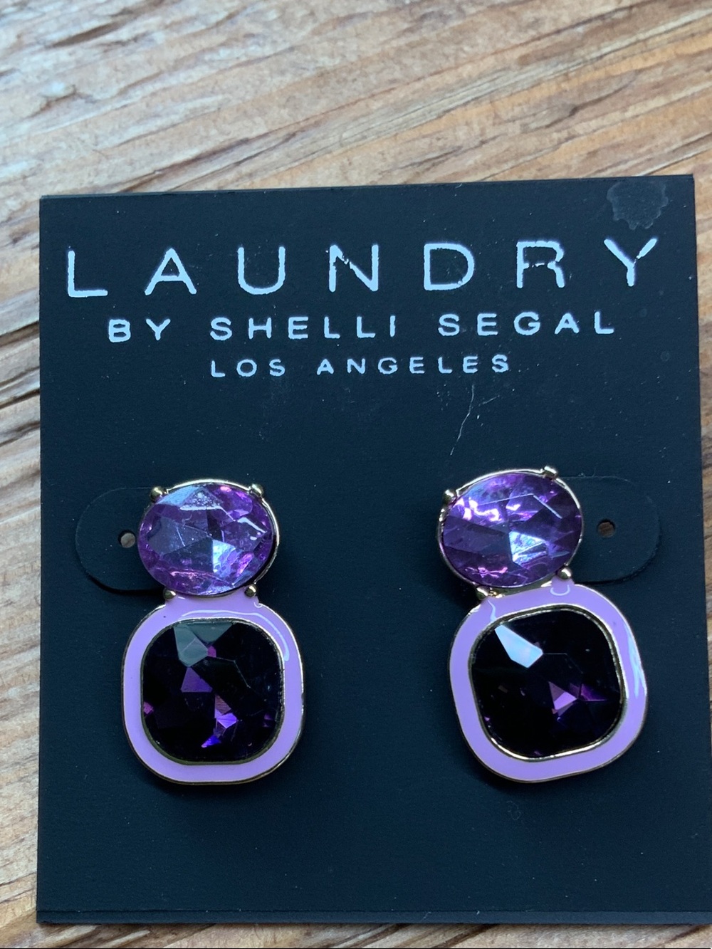 Laundry By Shelli Segal Purple Double Drop Crystal Earrings